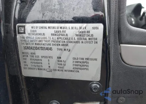 2007 Chevrolet Hhr Lt from USA, damaged, VIN 3GNDA23D47S554645